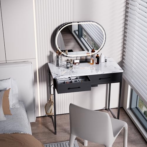 Pamray 32 Inch Small Computer Desk with 2 Drawers for Bedroom Study Writing Home Office Table for Small Spaces Marble