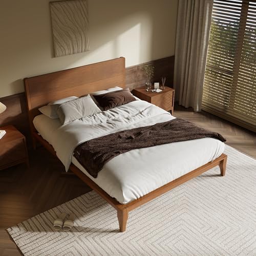 Merax King Size Bamboo Platform Bed Frame with Tall Headboard, Brown