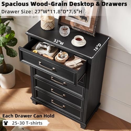 SAVOR LIFE Farmhouse Dresser and Nightstand Sets 4 Piece, Black