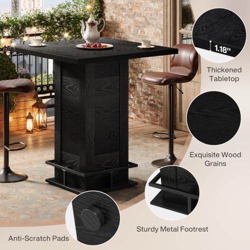 Tribesigns 39.4" H Square Bar Table, Industrial High Top Bistro Pub Cocktail Table with Metal Footrest for Kitchen Nook, Home Bar, Small Bars, Black(Table Only)