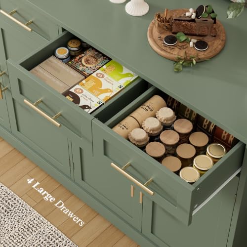 HOSTACK Sideboard Buffet Cabinet with Storage, Kitchen Cabinet, Green/Gold