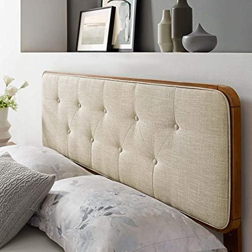 Modway MOD-6233-WAL-BEI Collins Tufted Full Fabric and Wood Headboard, Walnut Beige