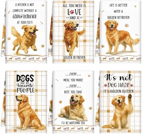 Redbaker 6 Pcs Golden Retriever Kitchen Towels Funny Dish Towel Gifts