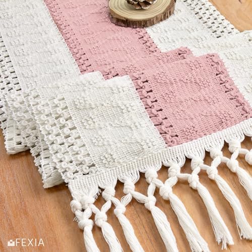 FEXIA Boho Table Runner for Home Decor 12x72 Pink Fall Farmhouse Decor