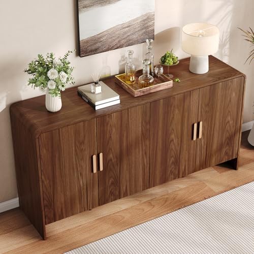 ComfyCorner 60" Sideboard Buffet Cabinet, Large Curved Design, Walnut