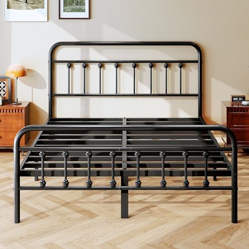 zunatu King Size Metal Bed Frame, Victorian Style Headboard and Footboard