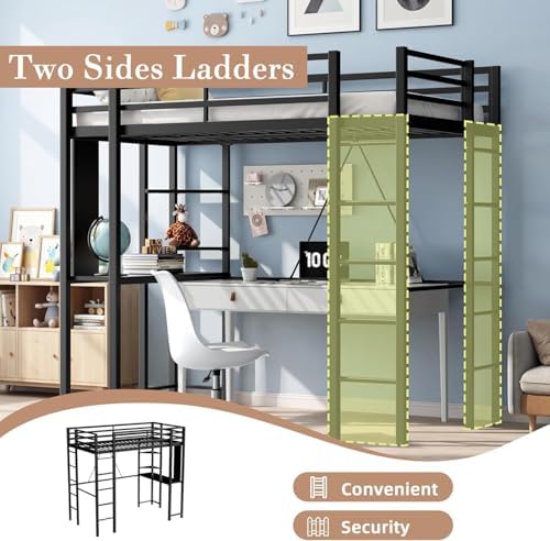 Nuturelly Full Size Loft Bed with Desk, 13" Guardrails, Noise-Free, Black