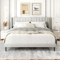 Gruwans King Size Bed Frame with Upholstered Wingback Headboard, Easy Assemnly Platform Bed, Wooden Slat Support No Box Spring Needed, Sand