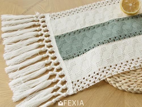 FEXIA Boho Table Runner for Home Decor 12x36 Sage Green Fall Decorations