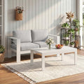 Solaste Aluminum Outdoor Loveseat with Coffee Table,2 PCS Patio Furniture Set with Cushions, All-Weather Outdoor Patio Sofa Sets for Balcony, Deck, Backyard, Porch, Garden, White