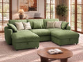 Ihanherry Oversized Cloud Sectional Couches for Living Room, Modular Sectional Sofa with Wide Deep Seat, Coner Couch with Throw Pillow and Storage Ottoman, Green