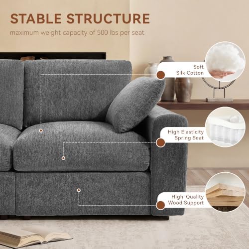 Ihanherry Oversized Cloud Sectional Couches for Living Room, Modular Sectional Sofa with Wide Deep Seat, Coner Couch with Throw Pillow and Storage Ottoman, Dark Grey