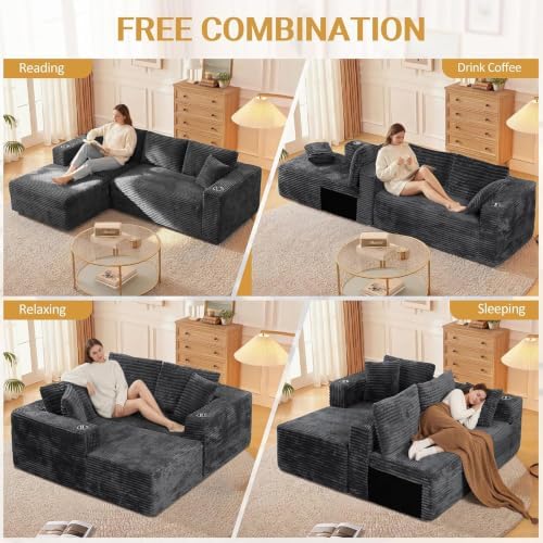 JAMFLY 103" Modular Sectional Sofa for Small Spaces, No Assembly, Gray