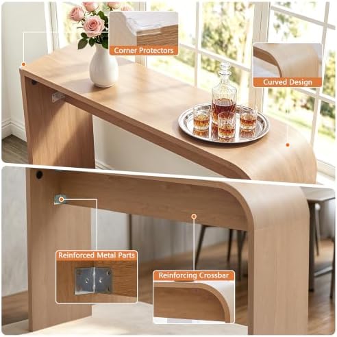 Curved Counter Height Bar Table, Narrow High Top Pub Dining Table - Natural