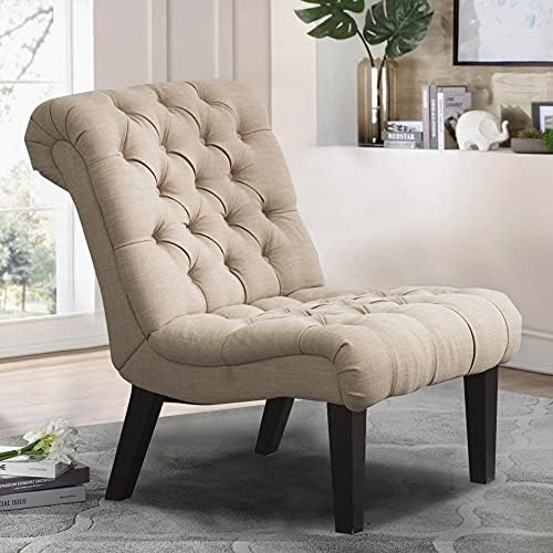 Armless Modern Accent Chairs Set of 2 for Bedroom, Khaki Fabric