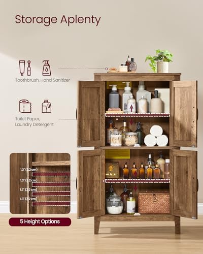 VASAGLE Farmhouse Storage Cabinet with 4 Barn Doors, Adjustable Shelves