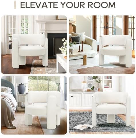 COLAMY Modern Accent Chair, Velvet Accent Chairs, Upholstered Barrel Chairs with Solid Wood Legs, Comfy Side Chair for Living Room, Bedroom, Reading, Cozy Reading Chair,Cream