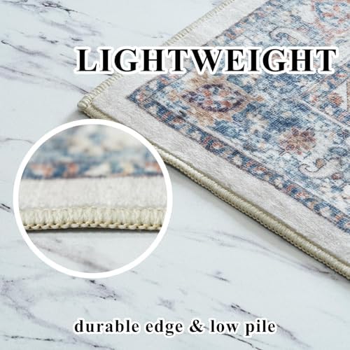 Washable 3x5 Kitchen Area Rugs: Cozy Soft Beside Low Pile Carpet for Living Room Bedroom Indoor Light-weight Doormat Anti-Slip Thin Low-Pile Rug for Entryway Nursery Small Vintage Floor Mat(3x5,Brick)