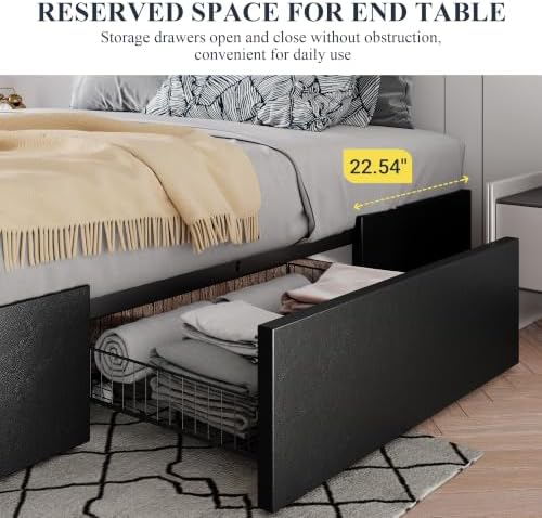 Allewie Queen Size Platform Storage Bed Frame with 3 Drawers, Black
