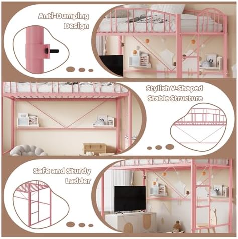 Garvee Loft Bed Twin Size with Ladde and Arched Guardrail for Kids, Adults