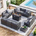 Aoxun 15 Piece Patio Furniture Set with 44” Fire Pit Table Rattan Patio Sectional Sofa Set Outdoor Seating Furniture with Thickened Cushion, Grey