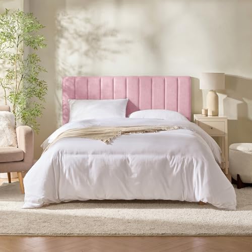 Nestl Upholstered Queen Headboard - Easy Assemble Channel Stitched Headboard Queen Size - Wall Mounted Headboards with 3D Soundproof Wall Panels Peel & Stick Floating Headboards, Pink