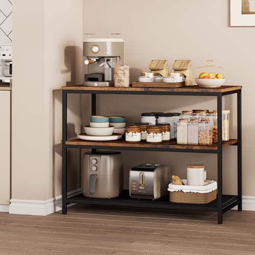 Homleke 39.4" L Kitchen Island with 3 Shelves, Workbench,Metal Frame