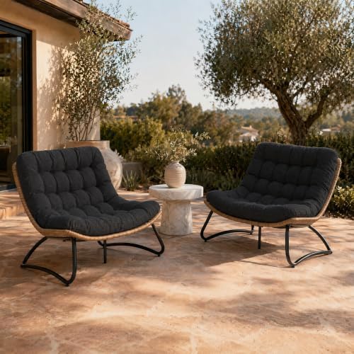 Outdoor Loveseat 2-Seat Wicker Rattan Boho Patio Sofa Black 2PC