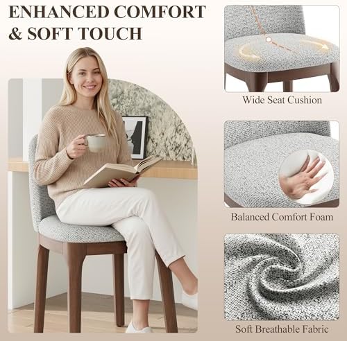 MALOL Upholstered Dining Chairs with Thickened Solid Wood Legs, Mid Century Modern Kitchen & Dining Room Chairs Set of 2, Comfortable Side Chairs for Dining Room, Kitchen, Light Grey