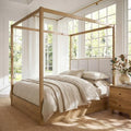 WAMPAT Wood Canopy Bed Frame Queen Size, Oak Bed w/Solid Wood Posters