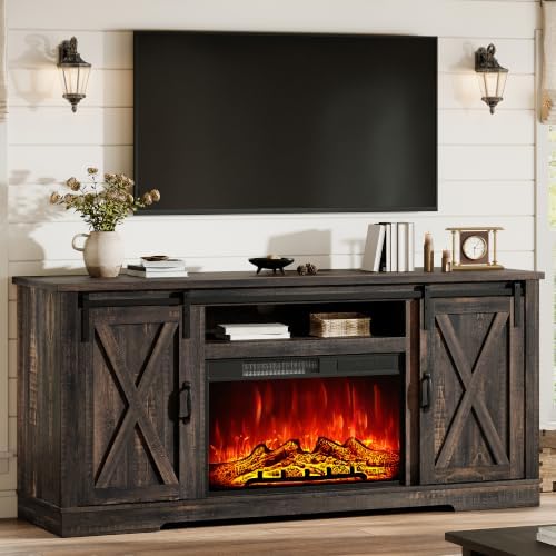 AMERLIFE Fireplace TV Stand with Sliding Barn Door for TVs up to 75"