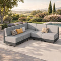 PHI VILLA 5 PCS Wicker Patio Sectional Furniture Set 8.7" Gray Cushions