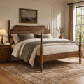 King Size Wood Platform Bed Frame with Tall Curved Headboard, Retro Four-Poster Spindle Bed with Solid Rubberwood Posts and Legs, No Box Spring Needed, Walnut Finish