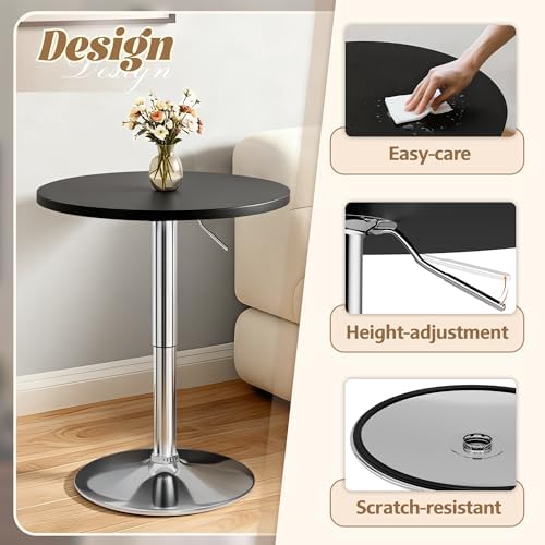 Shahoo Bar Table, Adjustable Height Pub Table 27.4-36 Inches, Cocktail Table for Bar, Bistro, Café, Home, Silver and Black