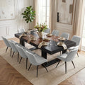 Miereirl 11-Piece Modern Farmhouse Dining Table Set, 86.6" x 47.2" Sturdy Stable Dining Table with 10 Chairs, Rectangular Kitchen Table Set for 10,(Black & Walnut Table+10 Grey Chairs)
