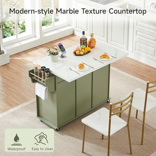 ONBRILL 47" Kitchen Island with 2 Storage Cabinets & 5 Drawers, Green