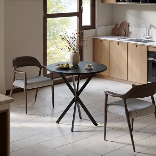 Unovivy 31.5" Small Round Dining Table for 2-4 Black Dinner Table