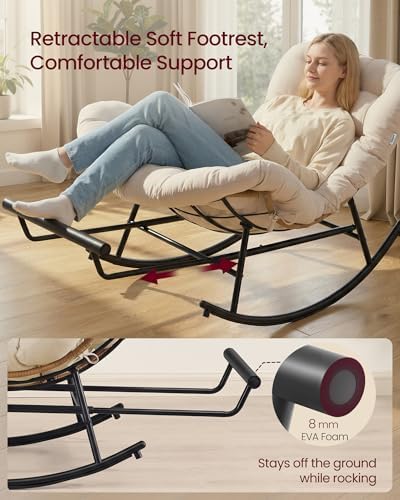 VASAGLE Outdoor Rocking Chair with Extendable Footrest, Removable Cushion