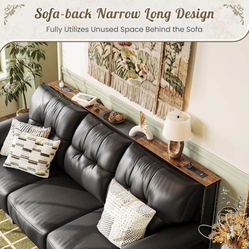 Huuger Narrow Console Table with Power Outlets & USB-C, Rustic Brown