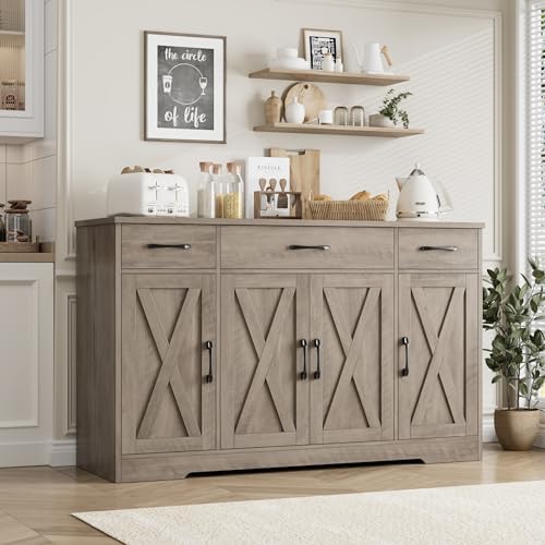 HOSTACK Kitchen Buffet Sideboard Storage Cabinet, Coffee Bar Cabinet, Grey