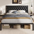 Fluest King Bed Frame with Headboard PU Leather Upholstered Bed Frame Platform,All Metal Slats Support Platform Bed Frame with Storage Space,Easy Assembly,Noise Free,No Box Spring Needed,Black
