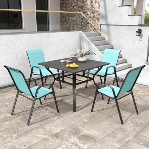 Light Blue Patio Chairs Set of 6, Stackable Outdoor Dining Chairs for All Weather Textilene Fabric & Metal Frame, Outdoor Chairs Set for Backyard Deck Garden