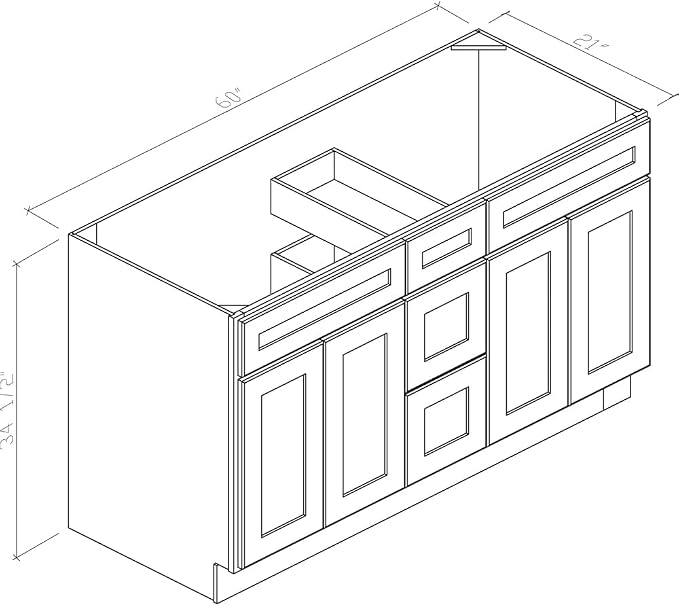 Riley & Higgs Navy Blue Shaker Double Sink Vanity, 60"Wx34.5"Hx21"D | Shaker-style double door base cabinet built for a 60-inch double-sink vanity setup
