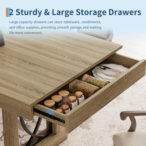 IDEALHOUSE Wooden Dining Table for 6-8 People with 2 Large Drawers,71 in ﻿