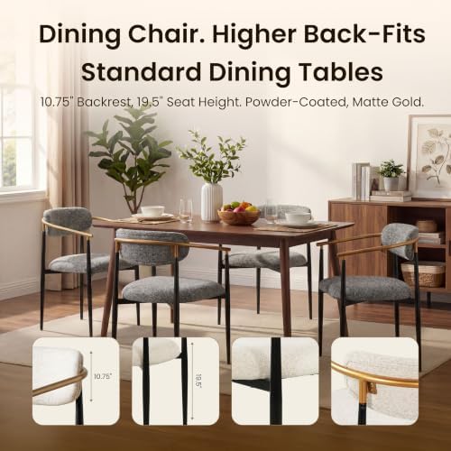 COLAMY Mid Century Modern Dining Chairs Set of 4, Upholstered Kitchen Room Chairs with 3" High-Resilience Cushion, Sturdy Metal Legs and Ergonomic Curved Backrest for Home Office, Grey