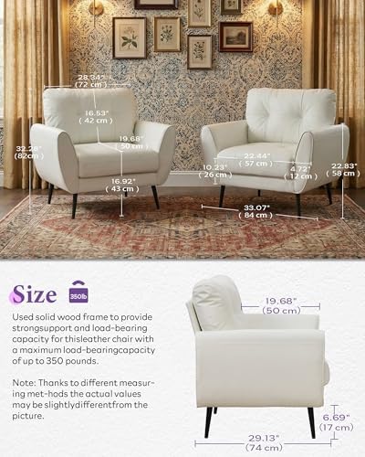 White Faux Leather Accent Chair, Tufted Armchair for Living Room and Office