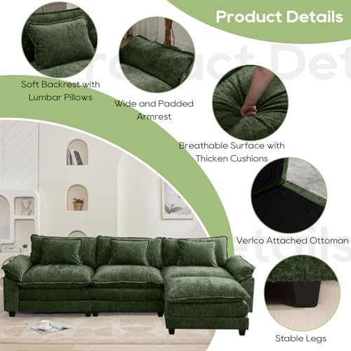 Oprisen 120" Modular Sectional Sofa, Comfy Deep Cloud Couch with Ottoman