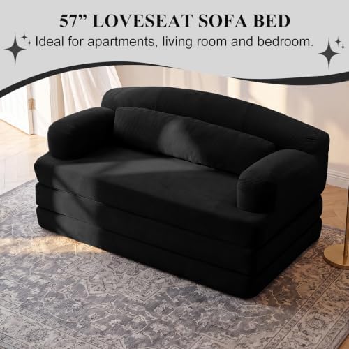 57” Convertible Sleeper Sofa Bed, Boneless Couch, Black