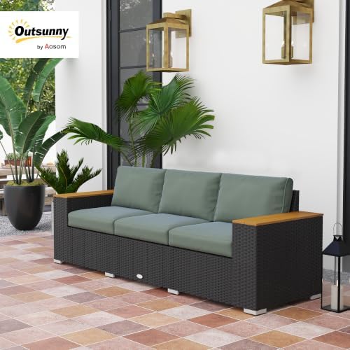 Outsunny 3-Seat Outdoor Patio Sofa Couch 24.5" Wide Deep Seats Dark Gray