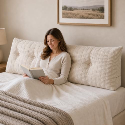 Headboard Pillow Queen, Wedge Pillow for Headboard, Backrest Pillows for Reading, Sitting, Working in Bed, Daybed Soft Pillows with Removable Cover for Bed Dorm Sofa, Beige